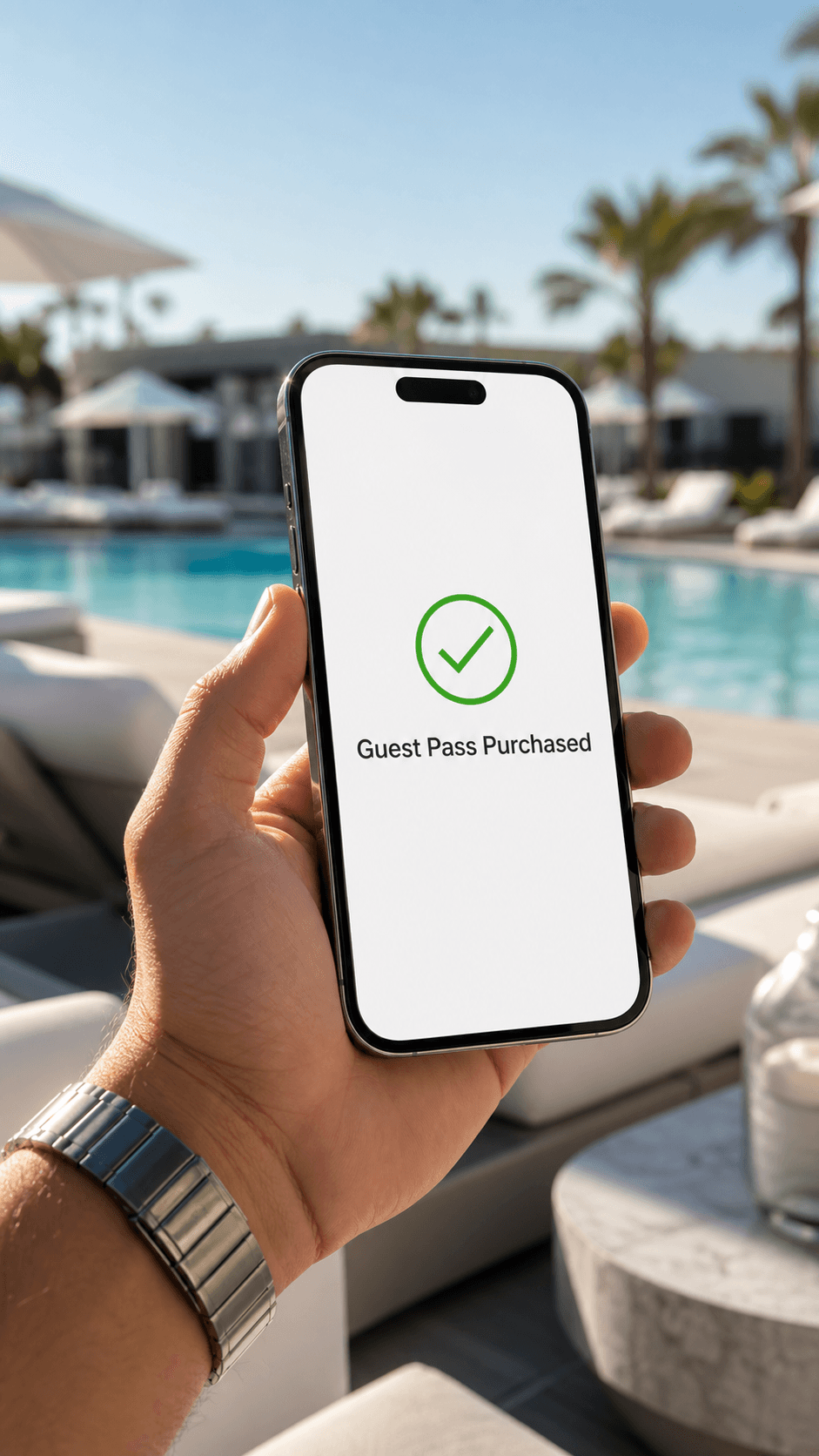 Resident purchasing a digital visitor pool pass on their phone